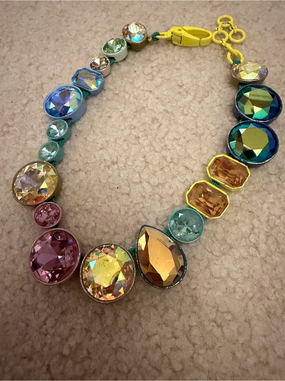 J. Crew Multicolor Crystal Statement Necklace - Yellow, Blue, Pink, Green, Gold - Picture 3 of 5